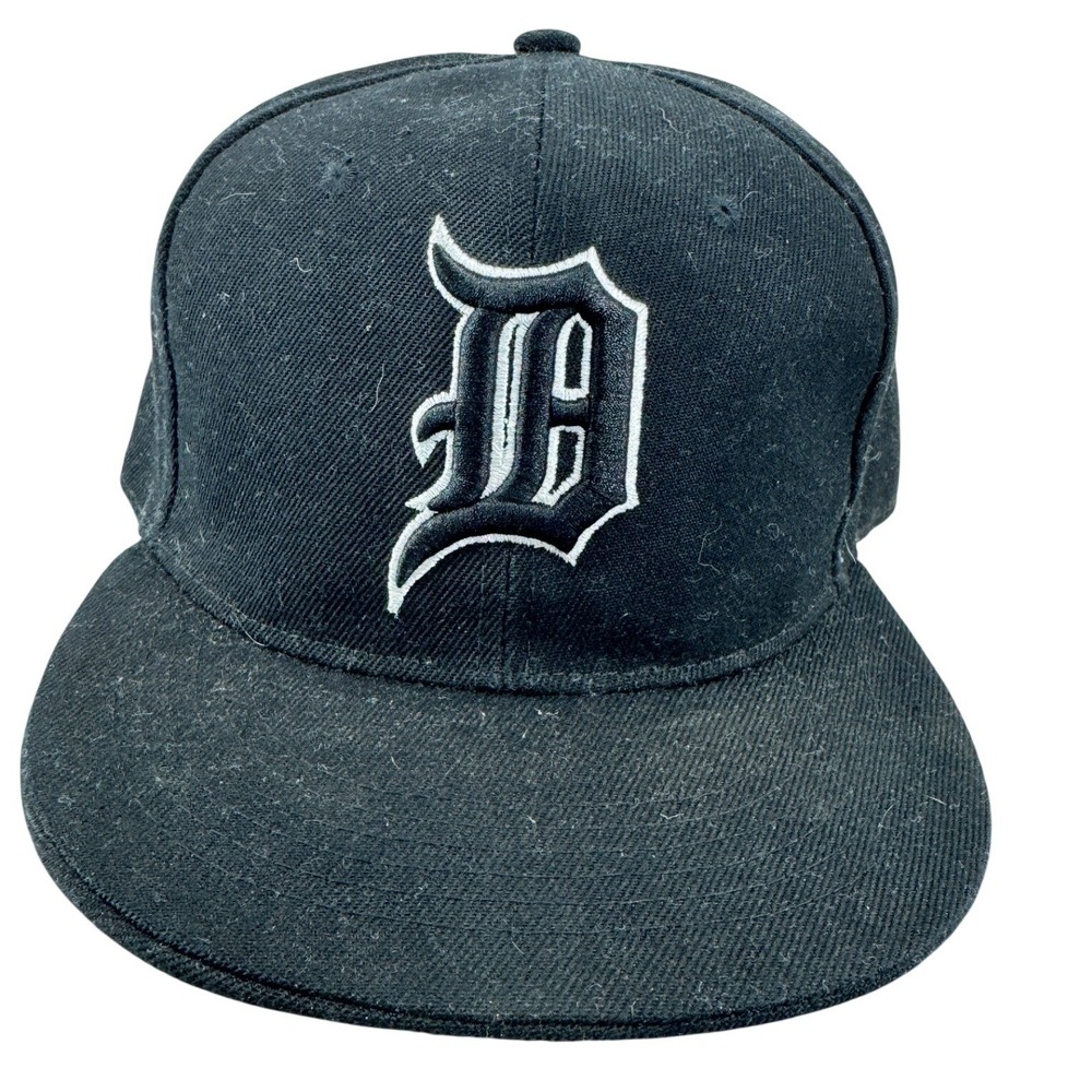 Detroit Tigers Baseball Cap Fitted XL Black Embroidered D Logo Flat Brim